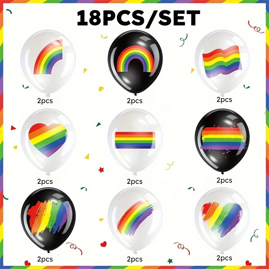 18pcs LGBT Rainbow Latex Balloon  Rainbow Gay Pride Foil Balloon for Pride Month Accessories Parade Supplies