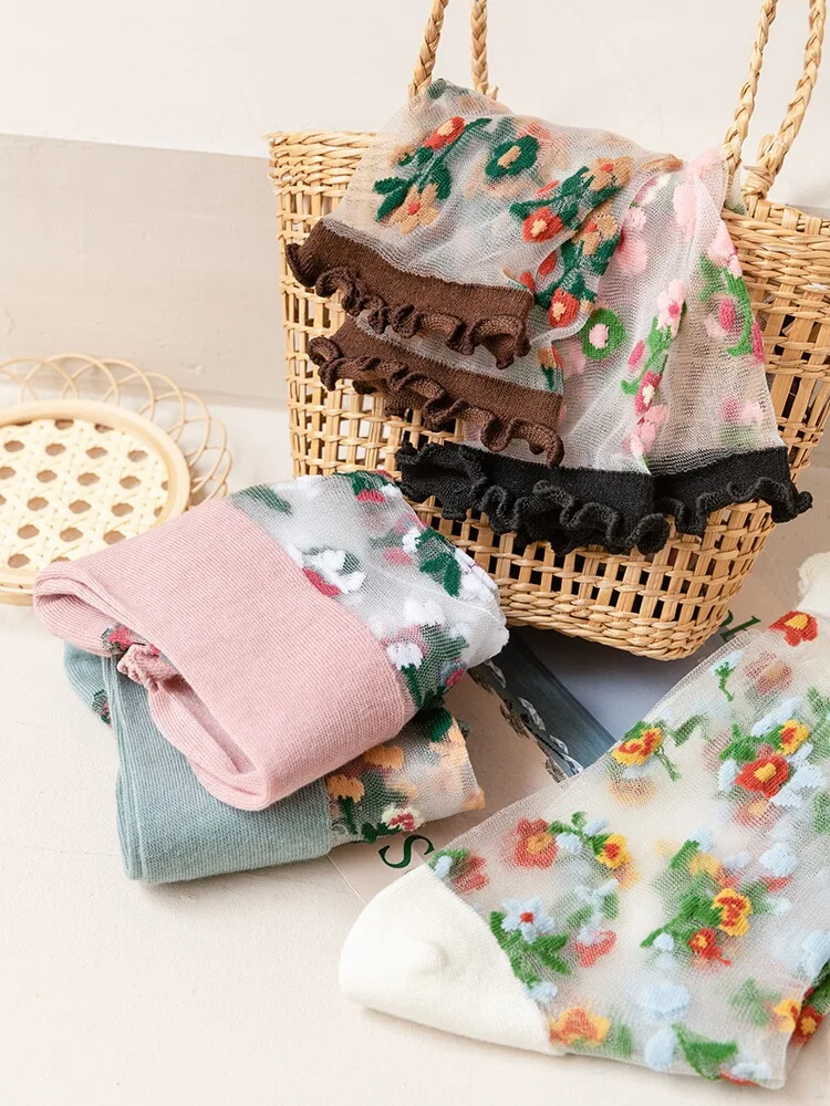 

Весна-лето Стеклянный шелковый хлопковый бот с цветочным принтом Хрустальное шелковое соуса до середины икры с манжетой для мужчин и женщин Fre Country Sle