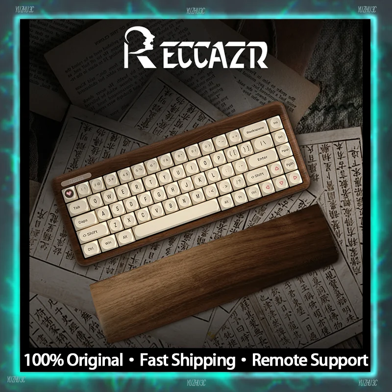 

RECCAZR R100 Деревянная механическая клавиатура с ЧПУ, цельный орех, BT 2,4G, беспроводная, 4000 мАч, динамическая RGB, индивидуальная, с возможностью горячей замены