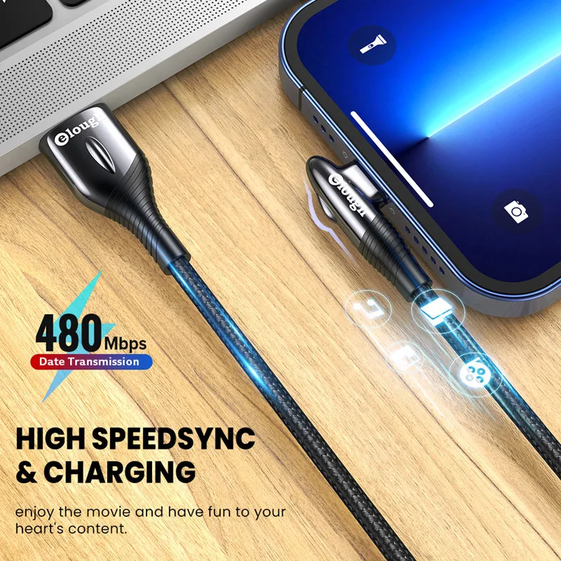 Elough USB C كابل 90 درجة 3A شاحن سريع USB نوع-C كابل 1 متر 2 متر لهواوي ماتي شاومي 12 سامسونج الهاتف المحمول USB-C الحبل