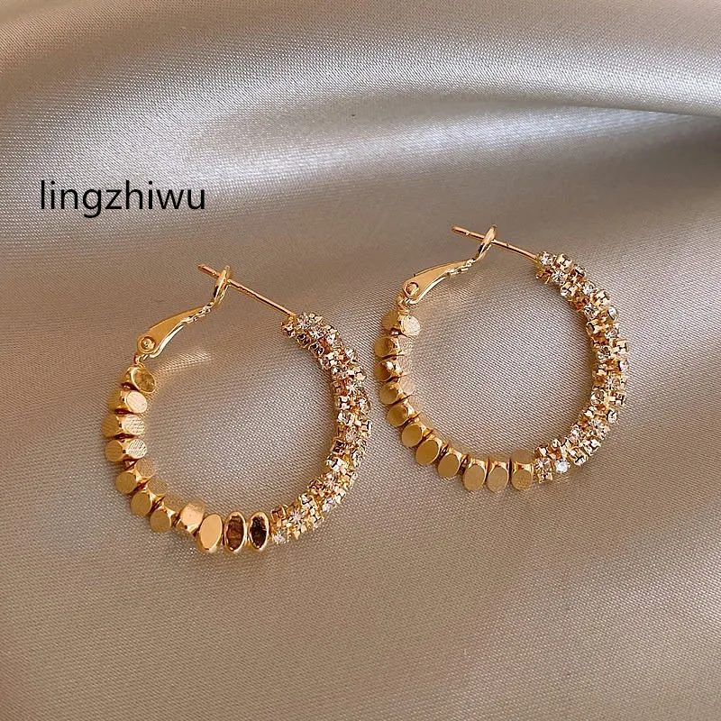 lingzhiwu Little Silvers Decoration Shining Unique Round Circle Earrings Luxury Top Quality Elegant Ear Decoration New Arrival