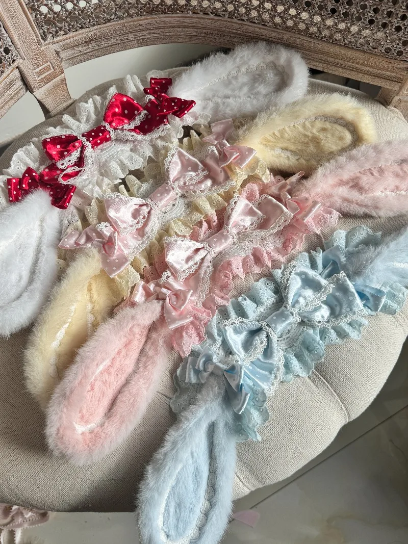 

Оригинальная милая лента с ушками Лолиты, повязки для волос с кроличьими ушками для женщин, кавайная кружевная повязка для волос с принтом, женская японская повязка на голову