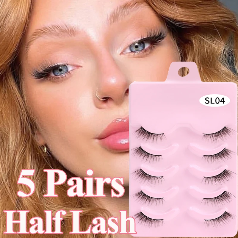 Half Eey Lashes 5 Pairs Natural Fluffy False Eyelashes Manga Lash 3D Faux Mink Lashes Soft Winged Eyelash Extension Makeup Tool