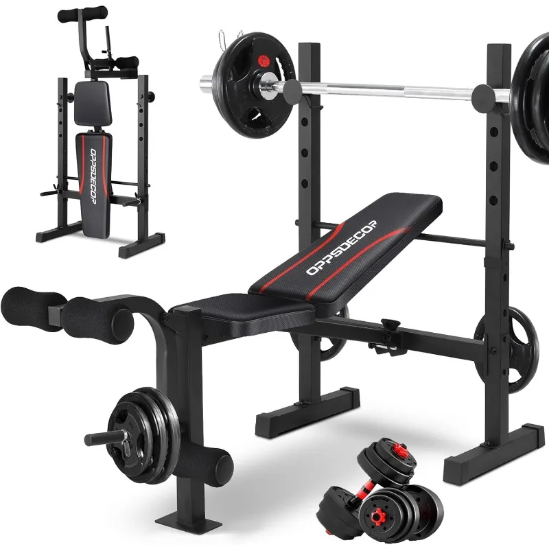 

OPPSDECOR Standard Weight Bench Set with Squat Rack, Adjustable Bench Press Set with Leg Extension and Leg Curl