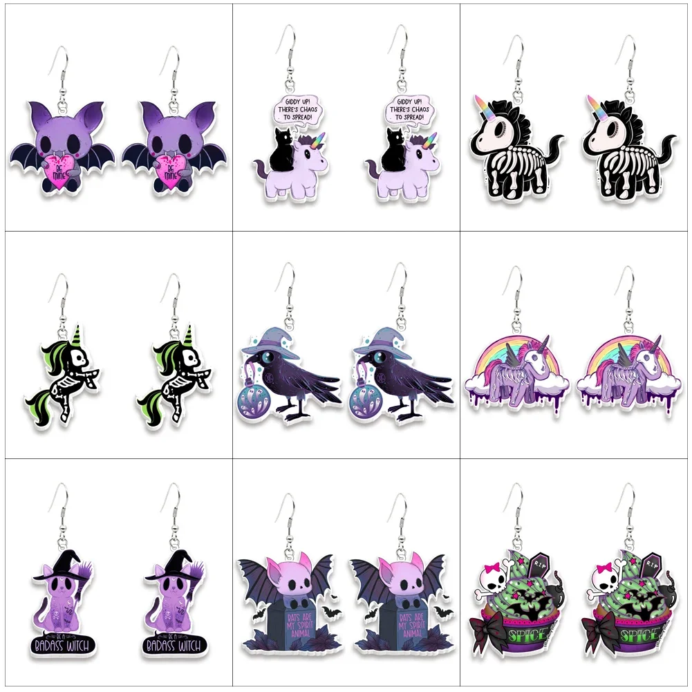 

Halloween Horror Print Resin Earrings Cartoon Cosplay Characters Handcraft Acrylic Epoxy Fish Hook Earrings