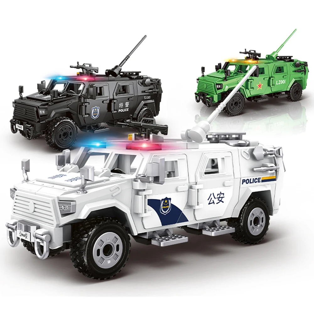 Exército militar forças especiais polícia swat soldados veículo blindado blocos de construção tijolos montagem brinquedos para crianças presente
