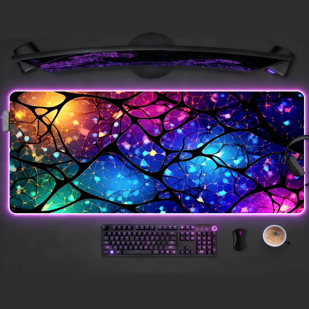 Tech Style Neon Mouse Pad RGB LED Non-slip Desk Mat Rubber Gaming Accessories Large XXL Computer Office Keyboard Carpet