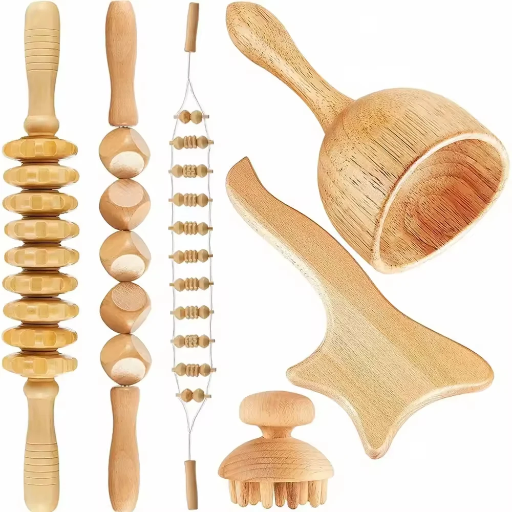 

Wooden Guasha Massage Wood Tool Scalp Massager Full Body Muscle Pain Relief Therapy Wood Therapy Massage Tools Set