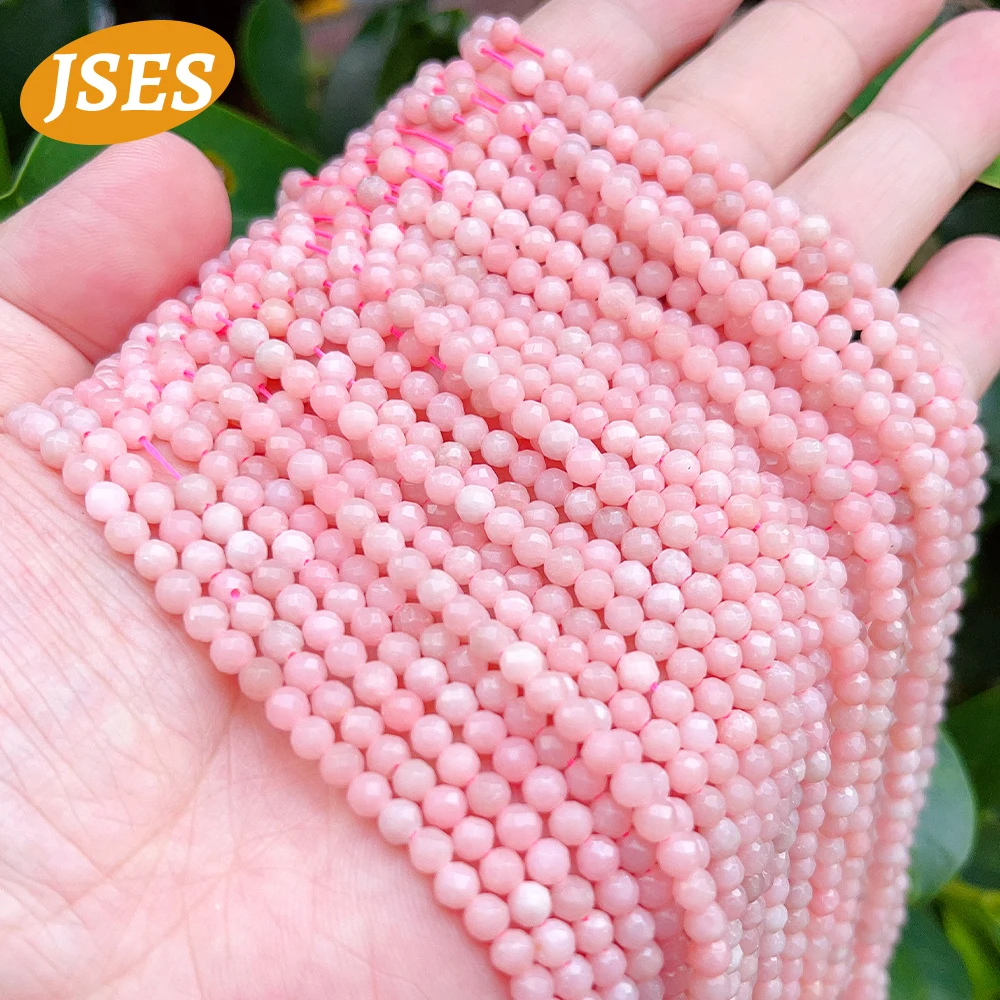 2A Natural Pink Opal Faceted Loose Space Beads Stone Seed Beads for Jewelry Making 2mm 4mm Bracelet DIY Accessories Charms