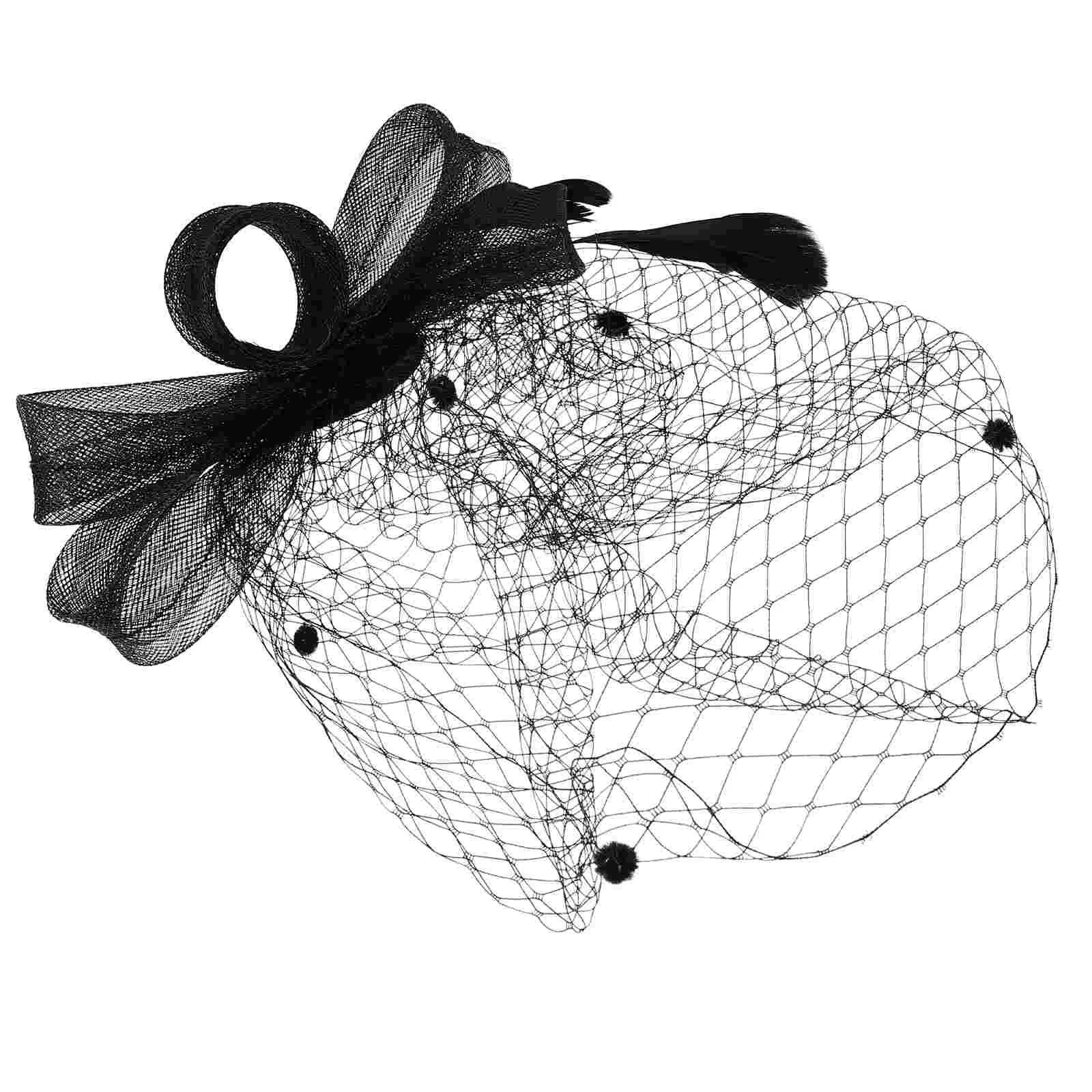 

European and American Bridal Veil Barrettes Bride Tiara Hats Headband Black 25X23X13CM Mesh Iron Fascinator for Women