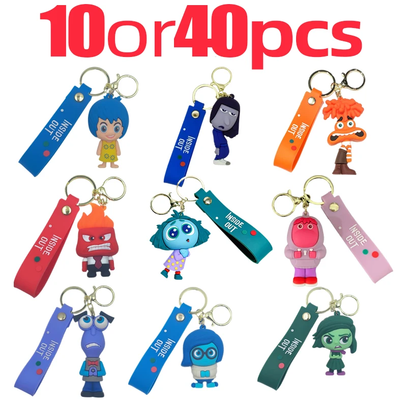 1-40PCS wholesale Inside Out keychain Plush Cartoon Character keychain Pendant Personality Creative Glue Doll Small Pendant