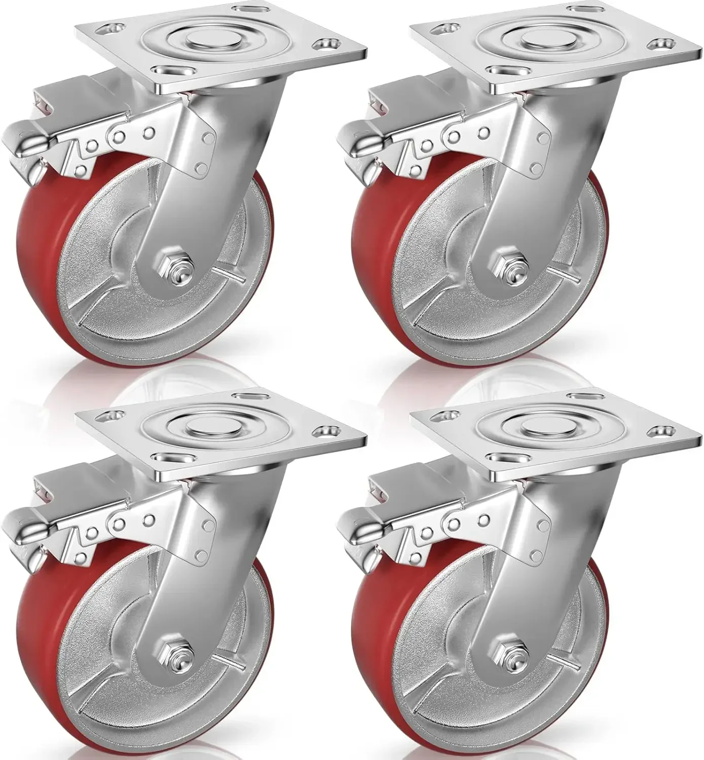 4 Heavy Duty 6 inch Caster Wheels - ASRINIEY Locking Casters with No Noise Polyurethane on Steel Wheels, Swivel Plate Caster wit