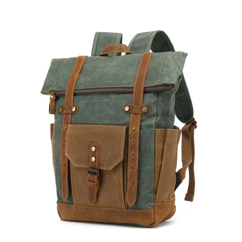 

Multi-function computer canvas backpack motorcycle riding anti theft canvas backpack traveling hiking hunting canvas backpack