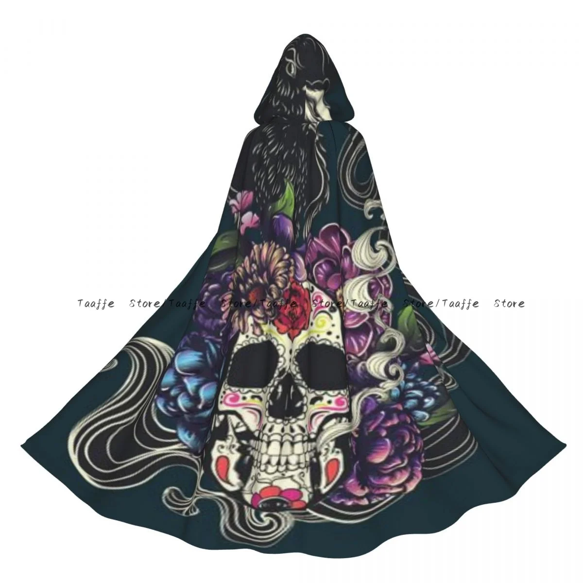 

Взрослый День мертвых цветочный плащ с сахарным черепом накидка с капюшоном средневековый костюм ведьмы Викка вампир костюм на Хэллоуин платье пальто