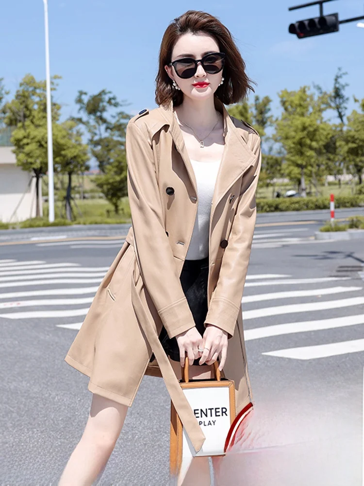 

Женская кожаная куртка Ning из натуральной овчины средней длины с двубортной застежкой, ветровка для повседневной носки