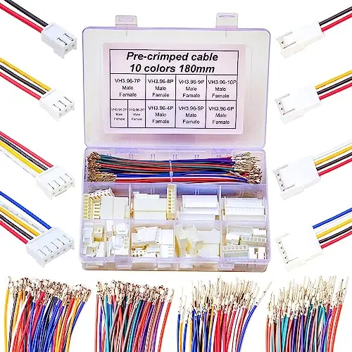 VH 3.96mm Male & Female Extension Jst Connector Kit with 20AWG Premium Pre-Crimped Cables,180mm 10 Color  (396 VH-MF-180 Kit)