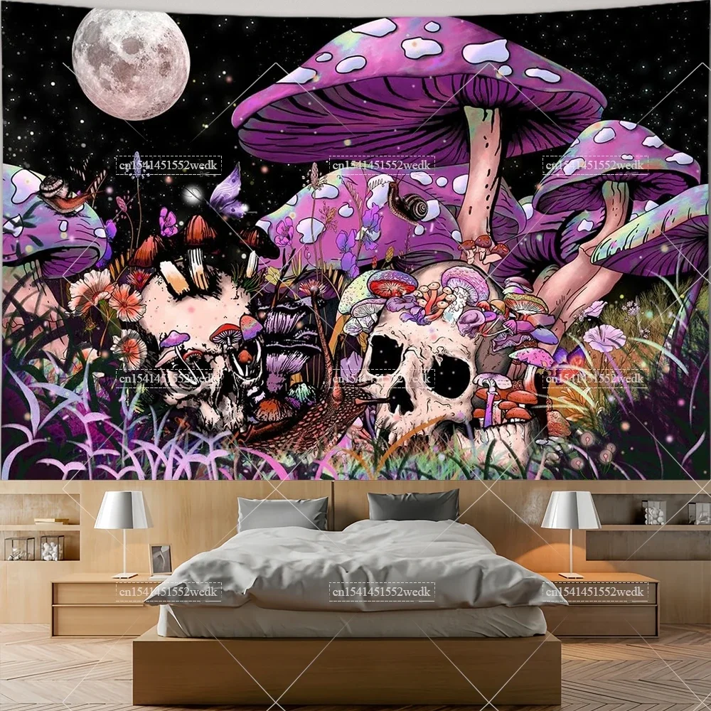 Trippy Mushroom Tapestry Hippie Skull Snail Butterfly Tapestrys Wall Hanging Moon Phase Tarot Tapestries Room Decor Aesthetic
