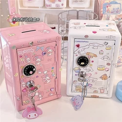 Kawaii My Melody Cinnamoroll Cartoon Ins Wrought Iron Safe Piggy Bank Anime Sanrio Girl Heart Cute Sticker Storage Key Cabinet