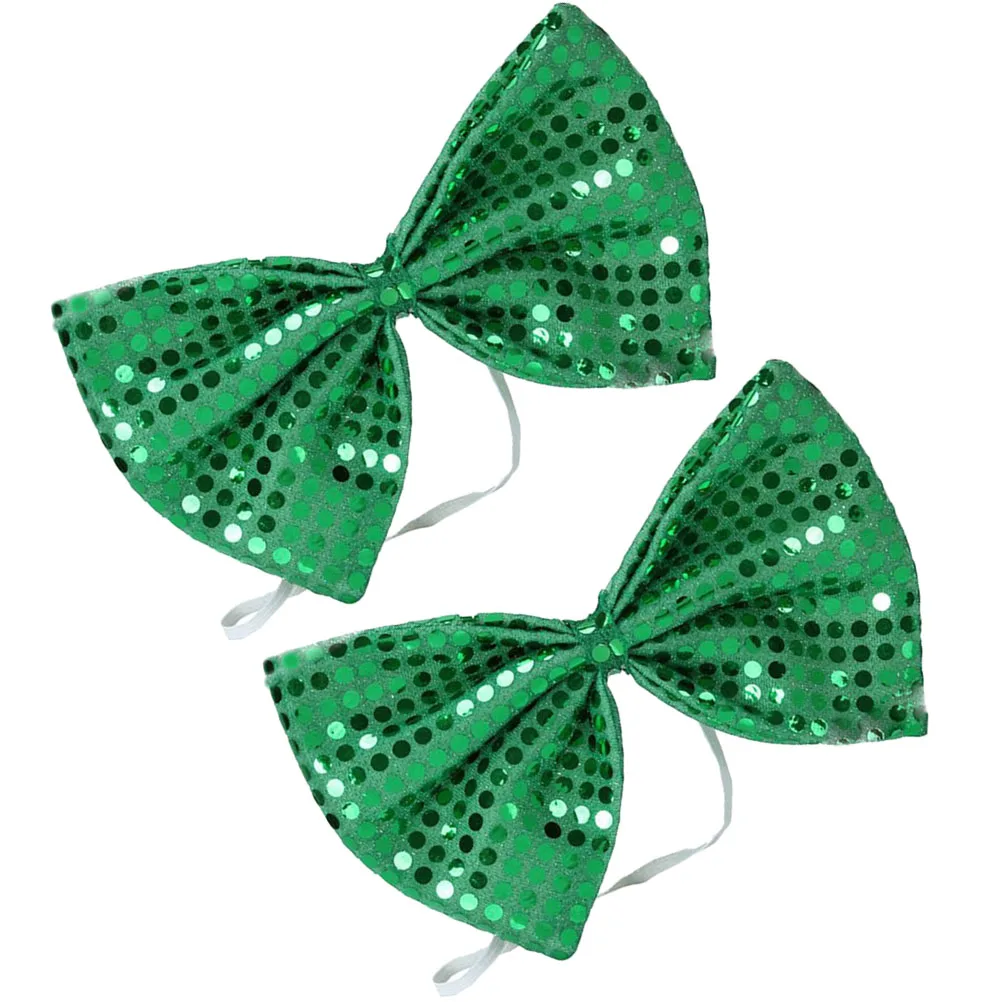 

2 Pcs Bow Tie Sequin Patrick Day Grooms Bowtie Shamrock Decorations Festival Grooms Bowtie Party Accessories