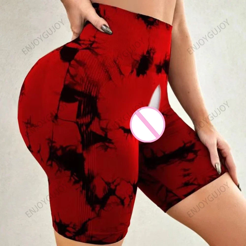 رفع الأرداف المرأة اليوغا طماق غير مرئية مفتوحة المنشعب في الهواء الطلق الجنس التعادل صبغ طباعة عالية الخصر الرياضة سراويل اللياقة البدنية