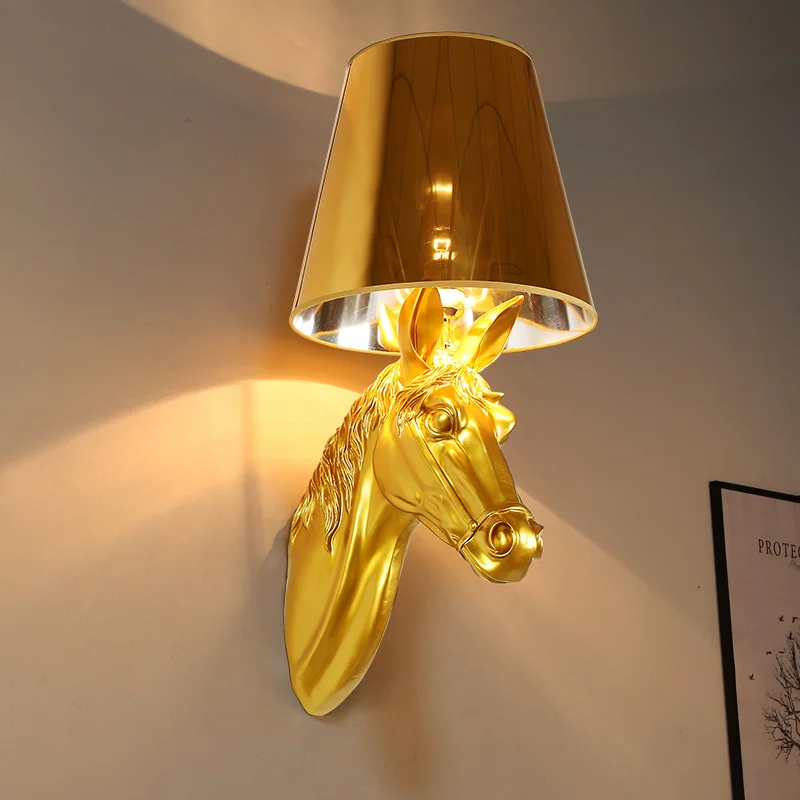 European Style Horse Head Wall Lamp for Living Room Wall Decor Bedroom Bedside Wall Sconce Light Fixtures Modern Led Wall Lights