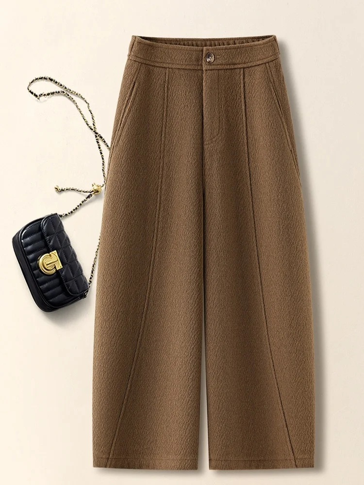 Pantaloni a coltello a gamba larga in lana con occhi profondi Autunno Inverno da donna Nuovi pantaloni a gamba dritta casual larghi a vita alta da pendolare Sle