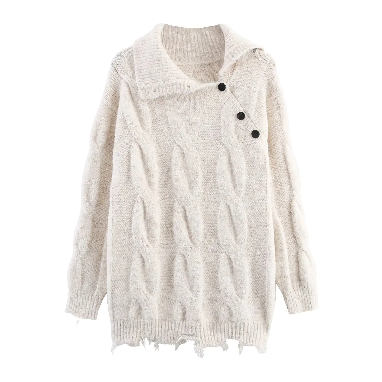 JNLEAOG Herfst Nieuwe Sle vrouwen Gebreide Trui Vintage Verzwakte Twist Head over Truien Straat Sle Loose Fit Lange Sve