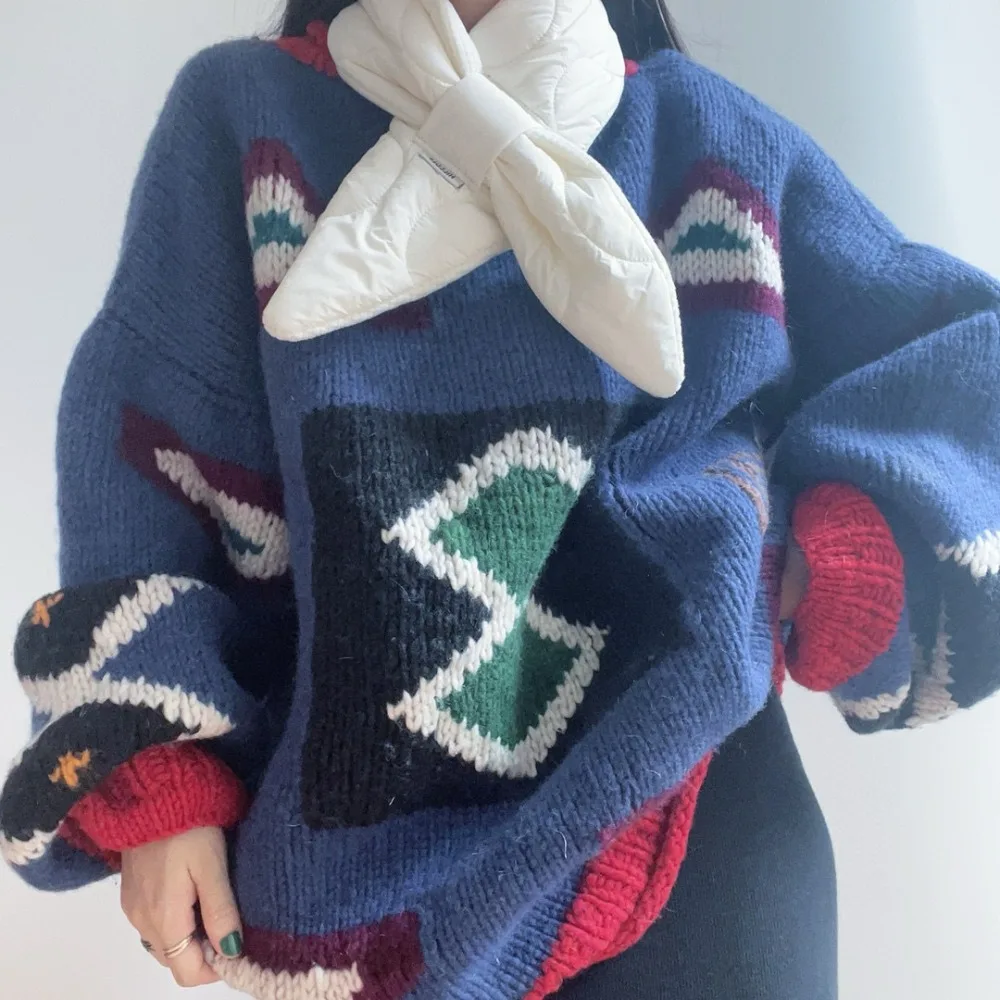 

Simple Padded Cross Feather Scarf Keep Warm Korean Style Down Neck Scarf Solid Color Windproof Thermal Shawl Woman