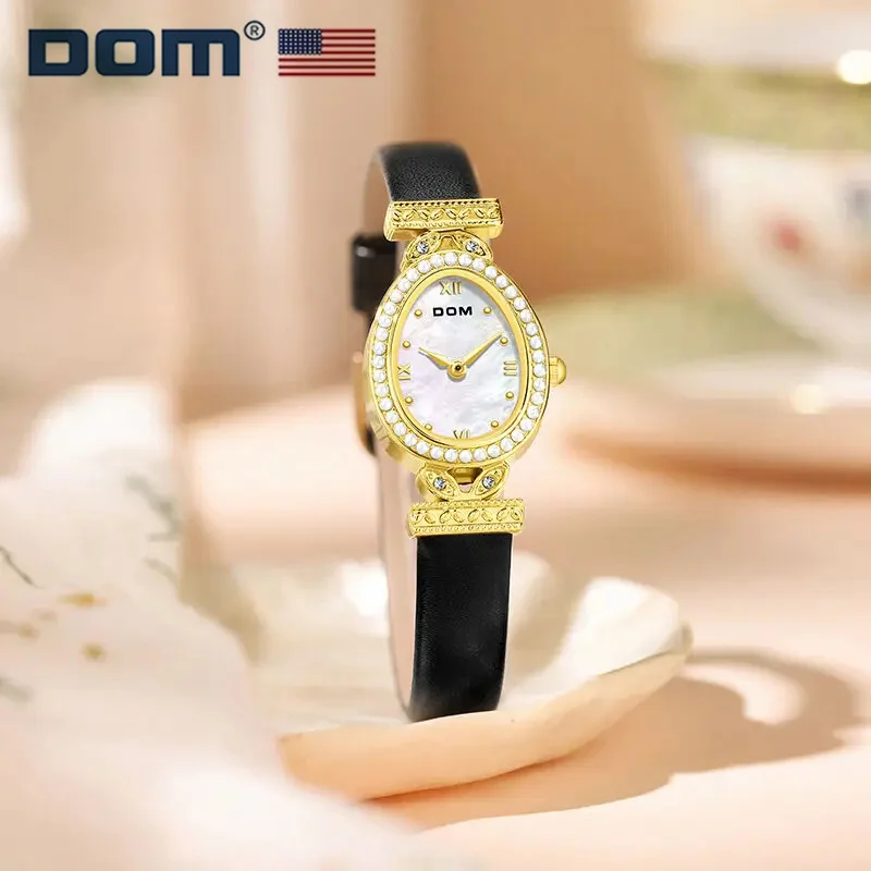 Reloj DOM 1680 de cuarzo a la moda para mujer, reloj elegante con esfera de diamante, correa de cuero, relojes impermeables para mujer, reloj femenino