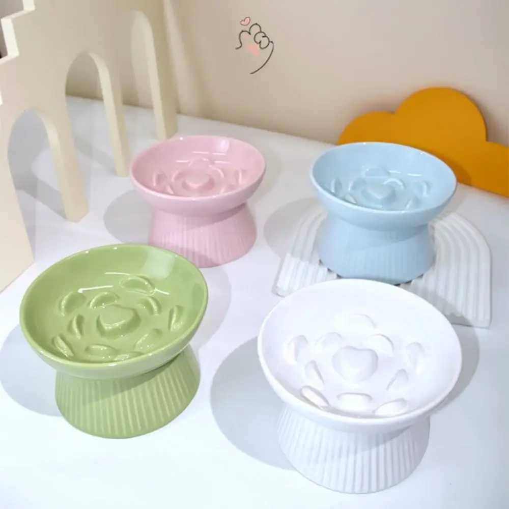 Anti Knock Ceramic Cat Slow Food Bowl Cute Multi-use Pet High Foot Bowl Non-slip Creative Dog Feeding Basin Kitten Puppy