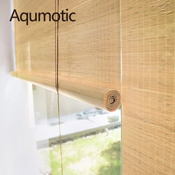Aqumotic Bamboo Curtain Roller Blind Curtains Skylight Partition Balcony Finished Blackout Sunshade End Product for Home