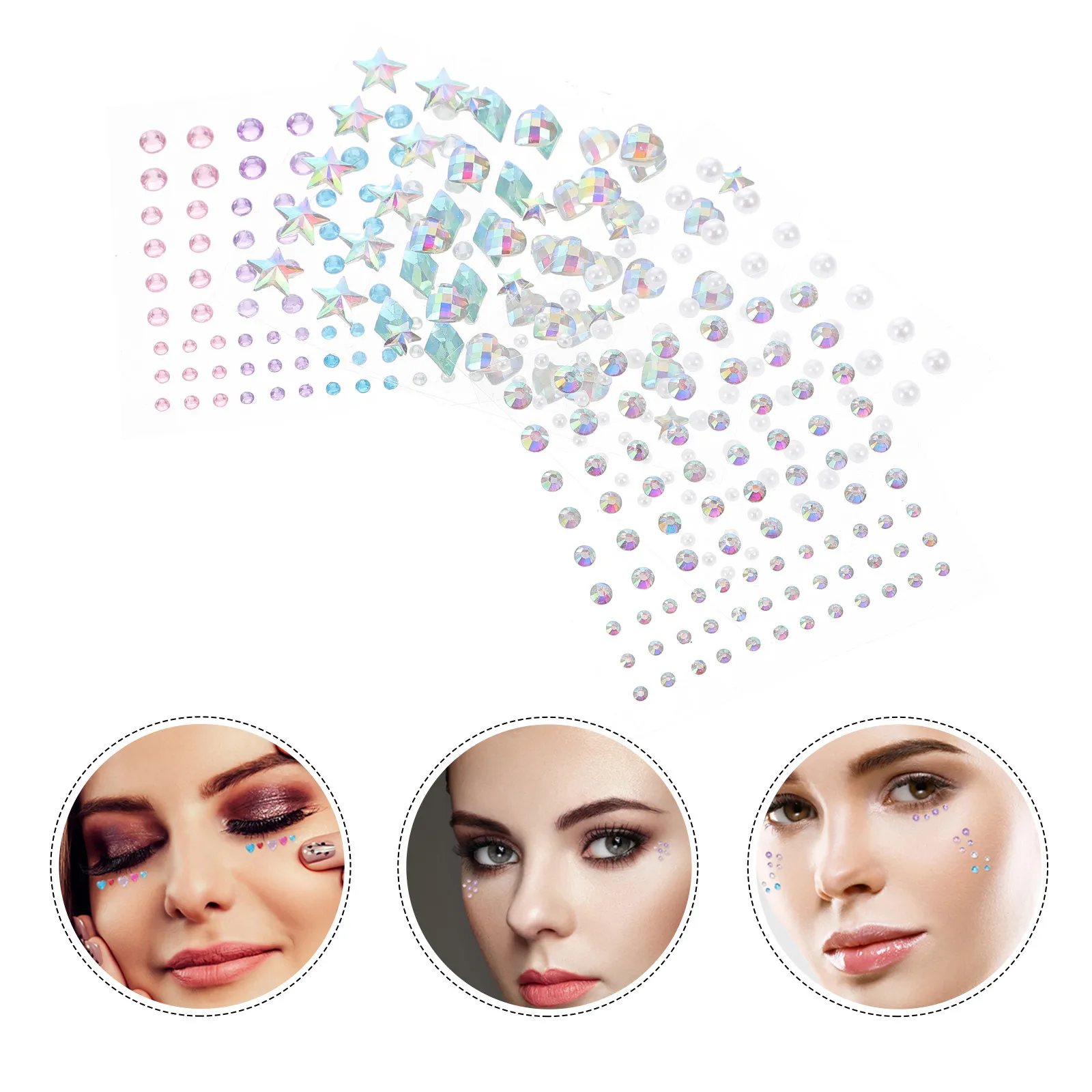 5Sheets Water Drill Sticker Earrings Face Gems Pearl Stickers Nail Rhinestones Party Makeup Face Jewels Stick on Ears Forehead