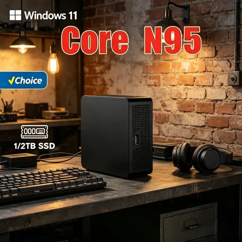 

High Efficiency Mini PC Core N95 Processor, 16GB SSD Storage, Win11 OS, WiFi6 and 4K Output for Student Study and Household Use