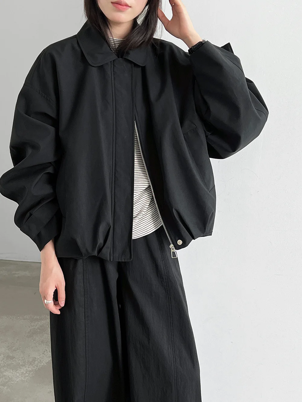 American retro collar flying jacket  women's spring and autumn trendy brand workwear jacket  casual high street loose sports top