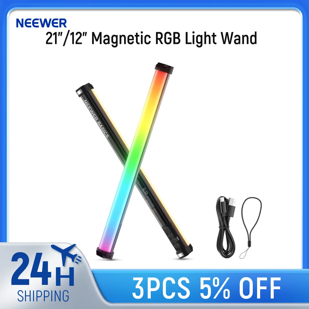 NEEWER Basics Magnetischer RGB-Lichtstab 21"/12", CRI95 Dimmbarer 14W LED Handgehaltener Video-Lichtstab mit 4000mAh Akku