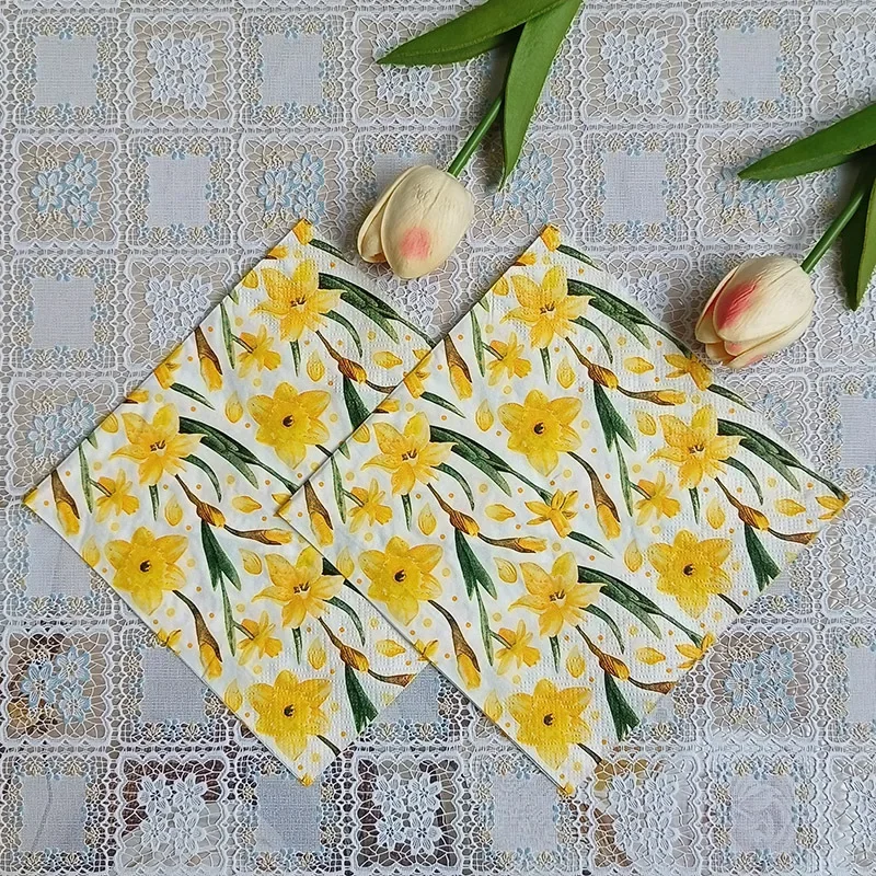 20pcs 33cm 2Layer New Yellow Flower Pattern Napkins Party Creative Decorative Paper Restaurant Paper DIY Decoupage Paper