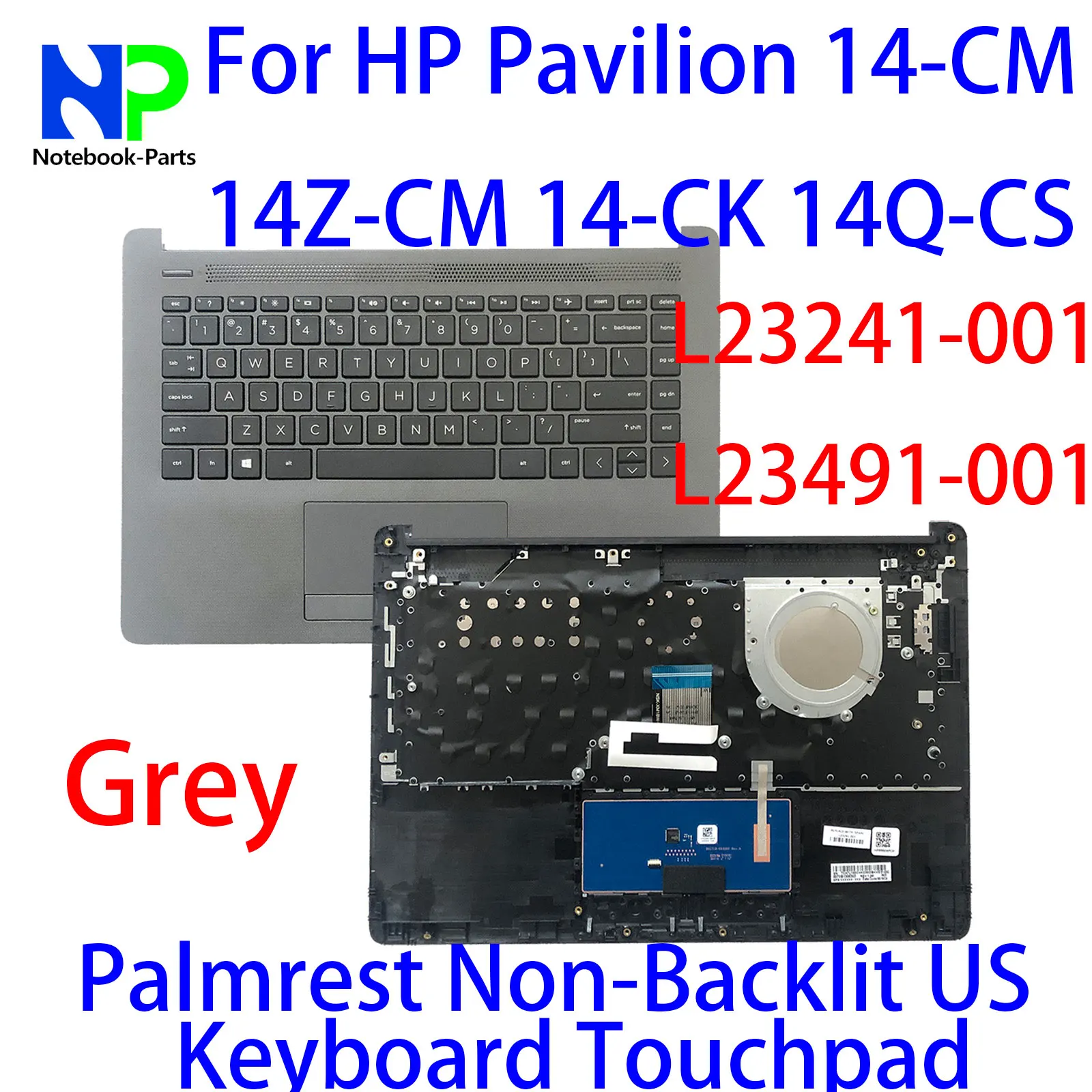 New Top Cover For HP Pavilion 14-CM 14Z-CM 14-CK 14Q-CS  Palmrest Non-Backlit US Keyboard Touchpad Grey L23241-001 L23491-001