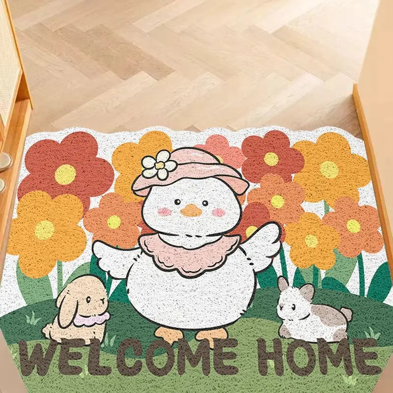 Cartoon silk circle entry door floor mat, entrance entrance entrance porch foot pad, fresh household soil rubbing mud pad