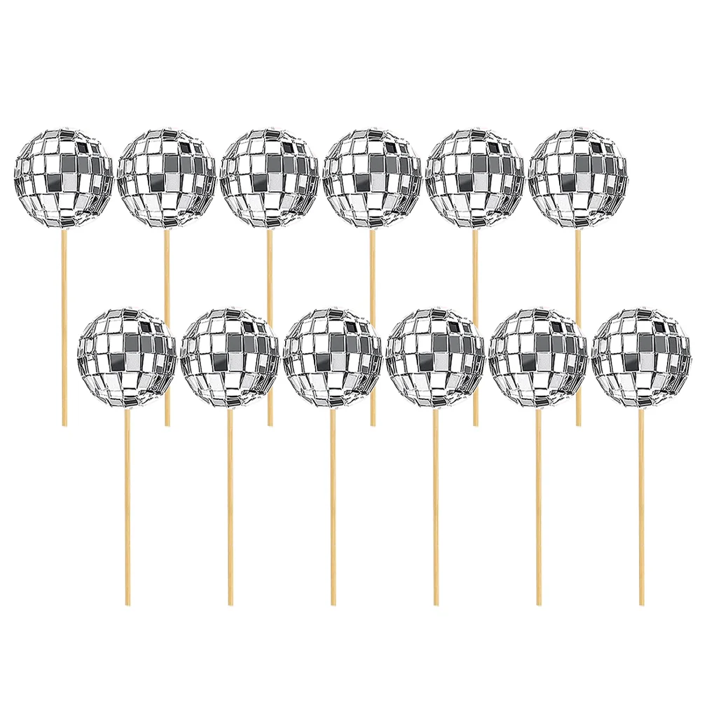 12 Pcs Sign Ball Cupcake Topper Gold Decor Bohemian Birthday Decorations Wood + Glass Ornament Baby