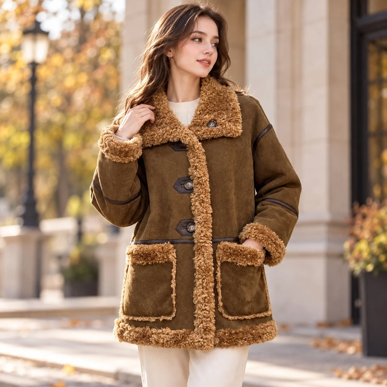 No Hood Regular Sleeve Coat Straight Cut Japanese Korean Casual with Mid Long Length Double Sided Wear Autumn Women Jacket
