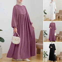 White Black Purple Long Dresses With Sleeves Casual Loose Big Size Muslim Woman Clothing Blouse Maxi Dress Cheap Free Shipping