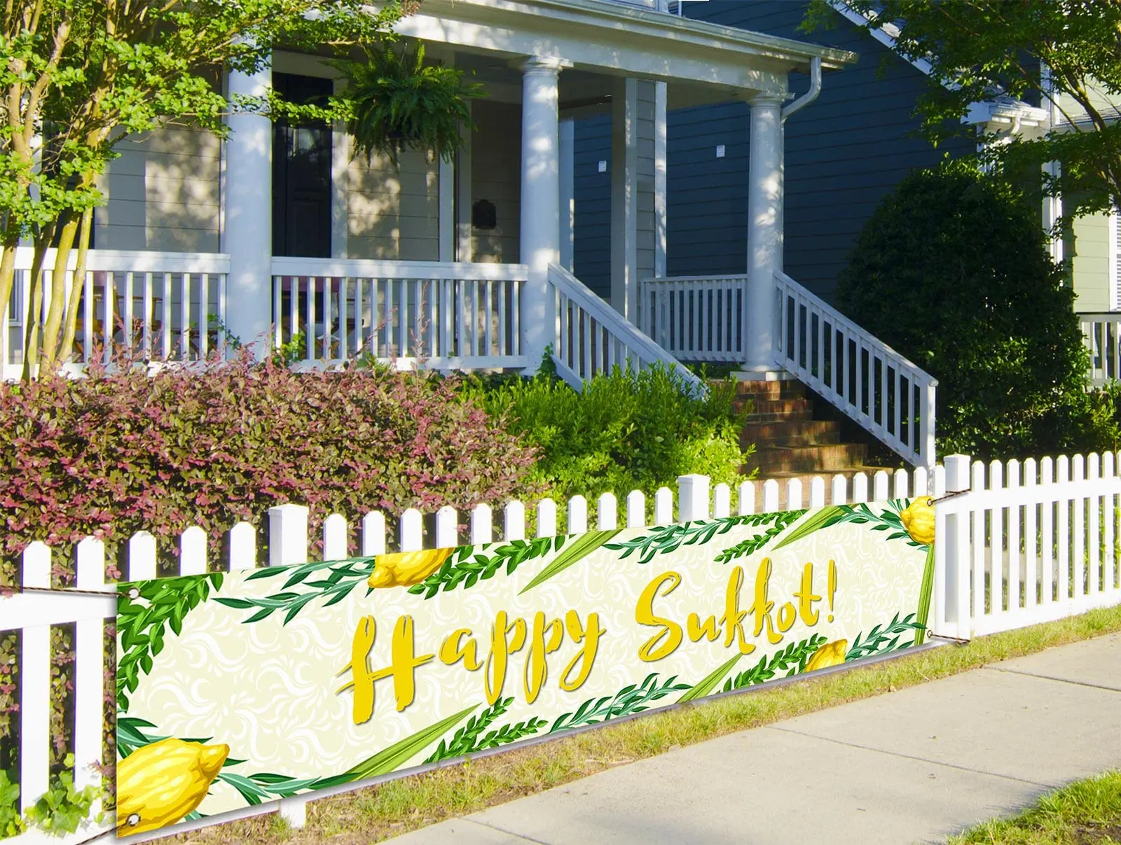 Happy Sukkot Banner for Yard Lawn Fence Decor Israel Sukkah Jewish Holiday Celebration Festival Outdoor Decoration Party Supply