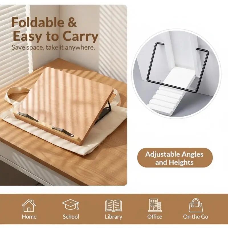 Foldable Adjustable Book Holder Tray, 8 Modes Multi-Angle Reading Stand with Page Clip,Support for Book & Tablet Desktop Readin