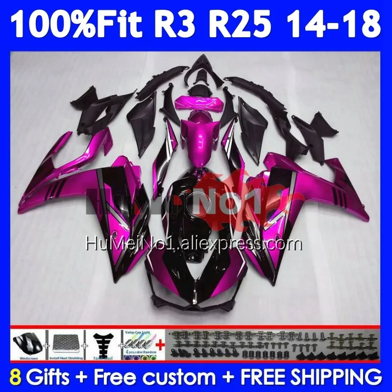 Body For YAMAHA YZF R3 R25 R Pink black 3 YZF-R3 YZFR25 373No.16 YZF-R25 YZFR3 2014 2015 2016 2017 2018 14 15 16 17 18 Fairing