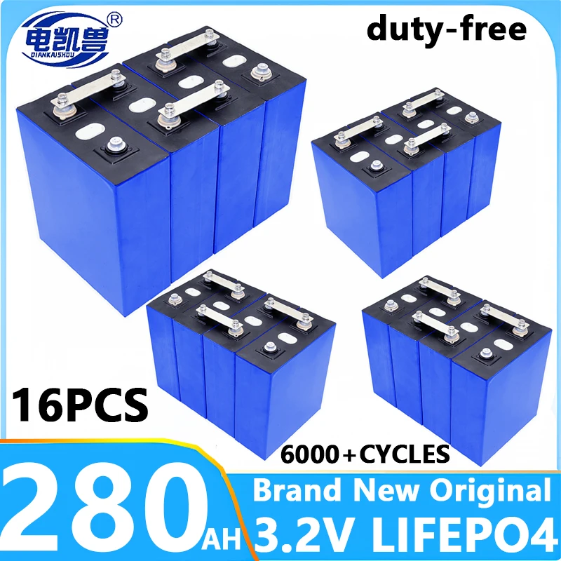 

16pcs 48V 280AH Lifepo4 Battery 3.2V Grade A DIY Lithium iron phosphate For solar energy golf cart RV Rechargeable Cells