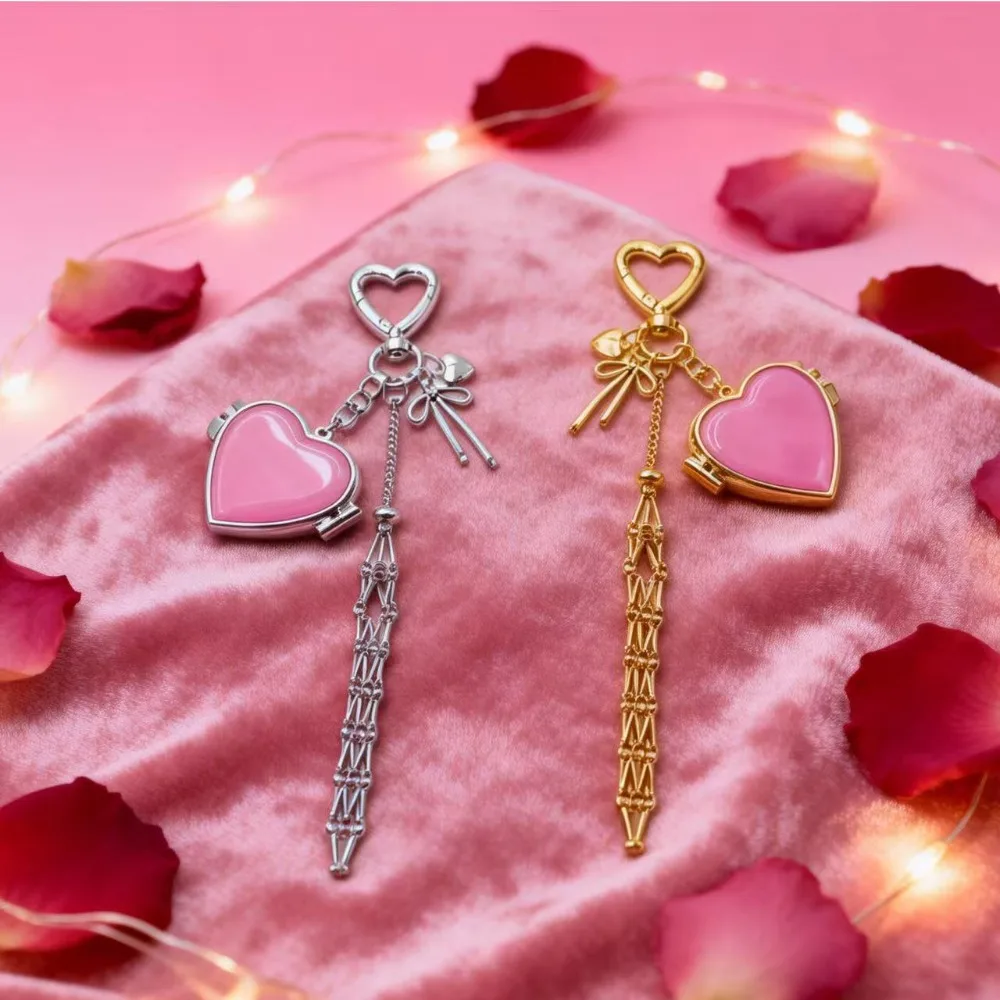 

Steel Metal Mini Lipstick Bag Cute Keychain Portable Woman Heart Keyring Accessories Creative Y2k Bead Luxury Key Ring Gift