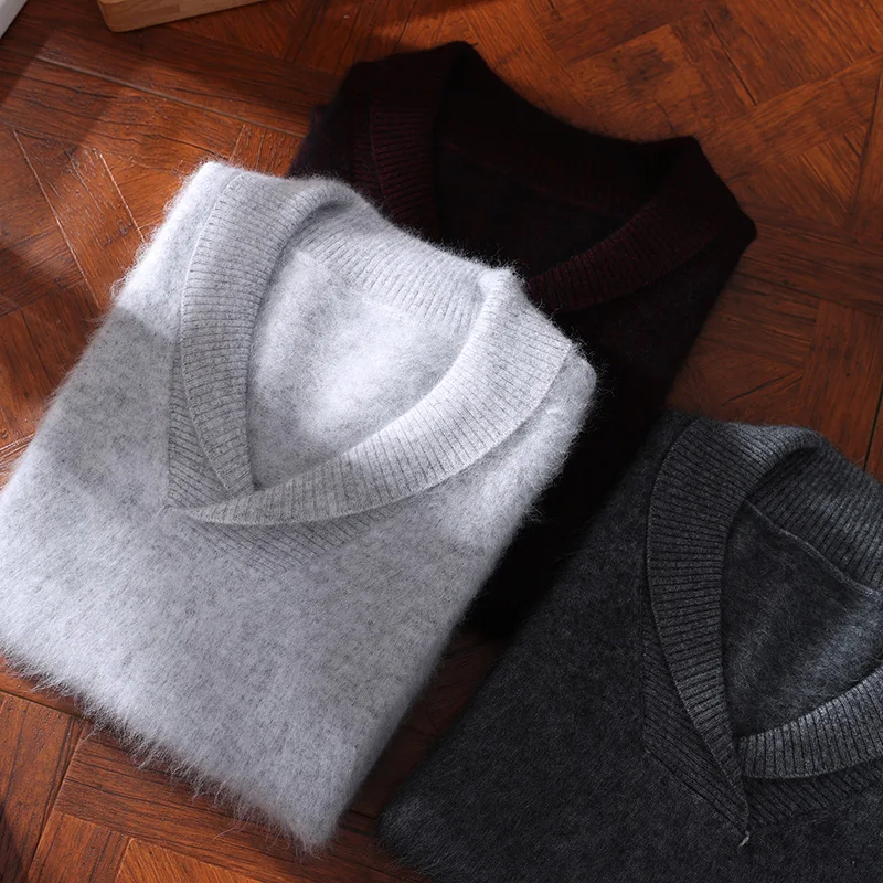 

Осень-зима, мужской свитер из 100% норкового кашемира с круглым вырезом и свободной подкладкой, с длинными рукавами, деловой повседневный вязаный топ