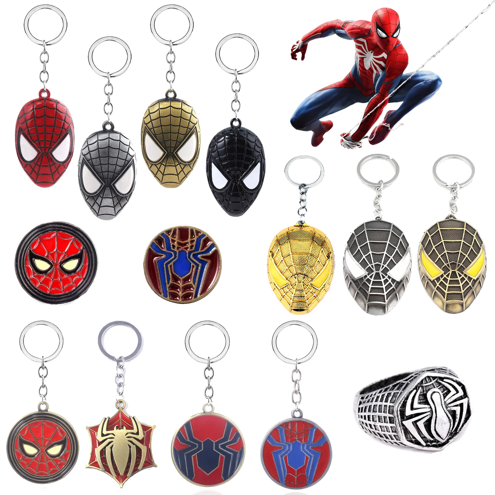 Movie Spider-Man Homecoming Keychain Avengers Spider Mask Rotatable Spider Logo Anime Fans Collectible Gift