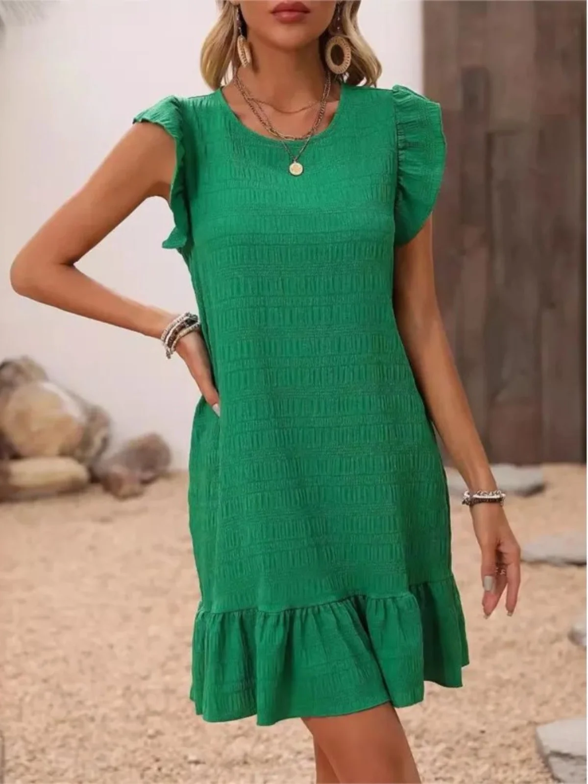   Color Svel round Ne Dr T-shirt Street Sle pour femmes Dr Or jupe trapèze été Faion décontracté Dr