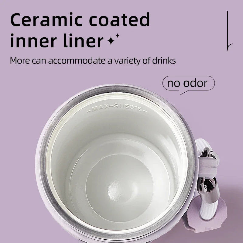 كوب مفرغ ببطانة داخلية من السيراميك TKK 500 مللي/16.09 أونصة SUS316، مع إبريق حراري من القش، غلاية معزولة محمولة مانعة للتسرب